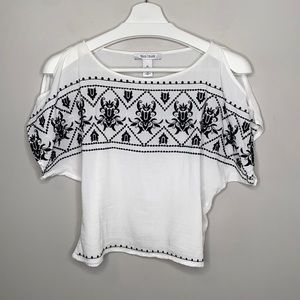 White House Black Market Cold Shoulder Embroidered Top